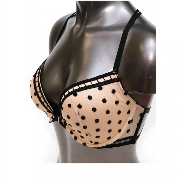 Victoria secret nude black  polka dots lace bra - Picture 2 of 11